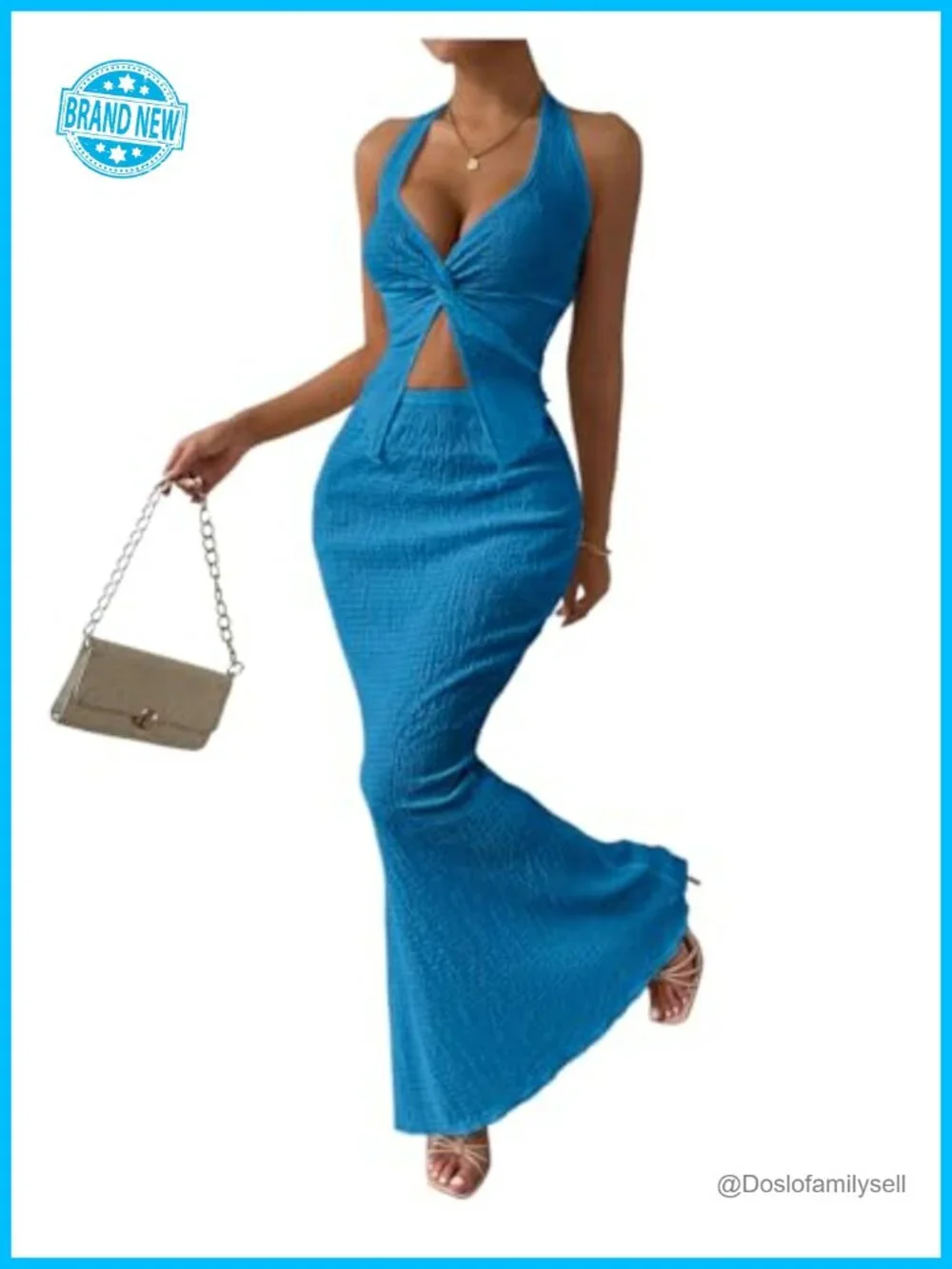 Two Piece Skirt Set Halter Cami Top Bodycon Midi Skirt Summer Outfit